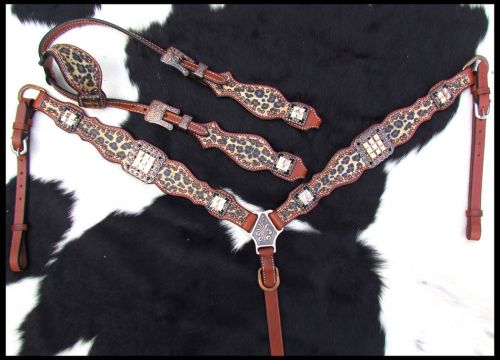 Showman Cheetah print one ear headstall and breast collar set #3